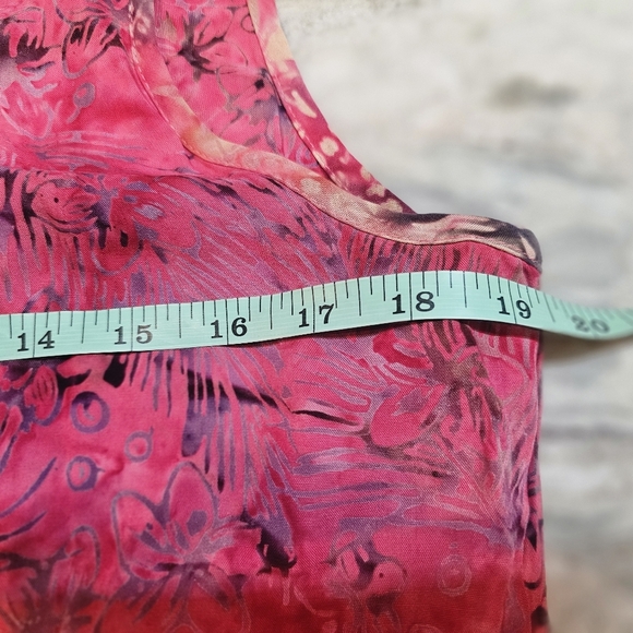 Frivolous Red Batik Sleeveless Dress M Handmade Rayon Ruffle Hem Boho - Picture 8 of 9
